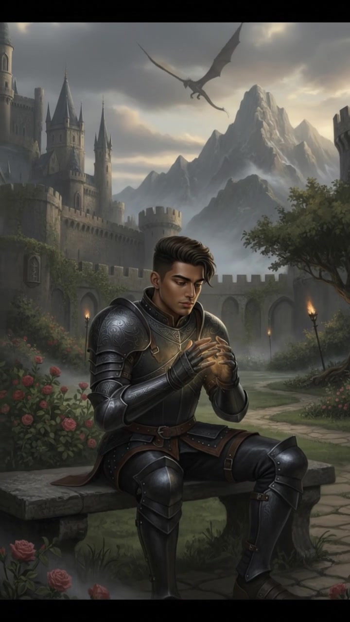 Arjun sits on a bench in a park, staring at his hands, symbolizing hidden strength.