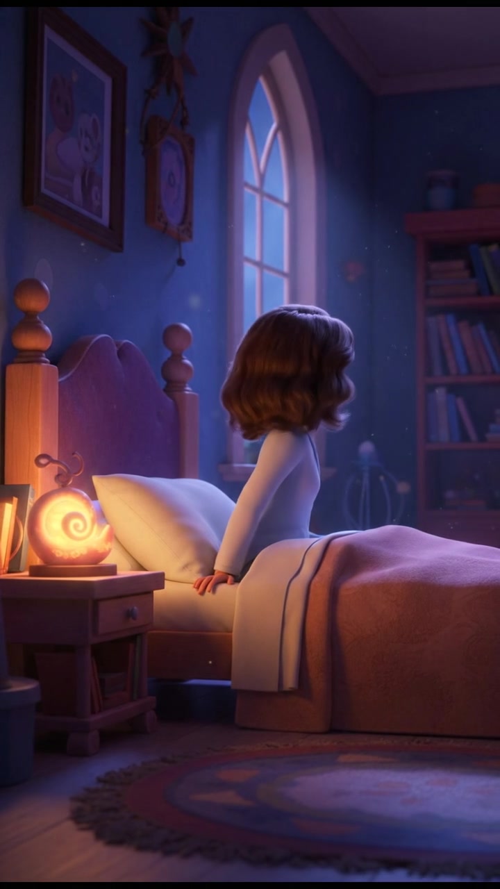 Laila sits up in bed, looking around the dimly lit room with a concerned expression.