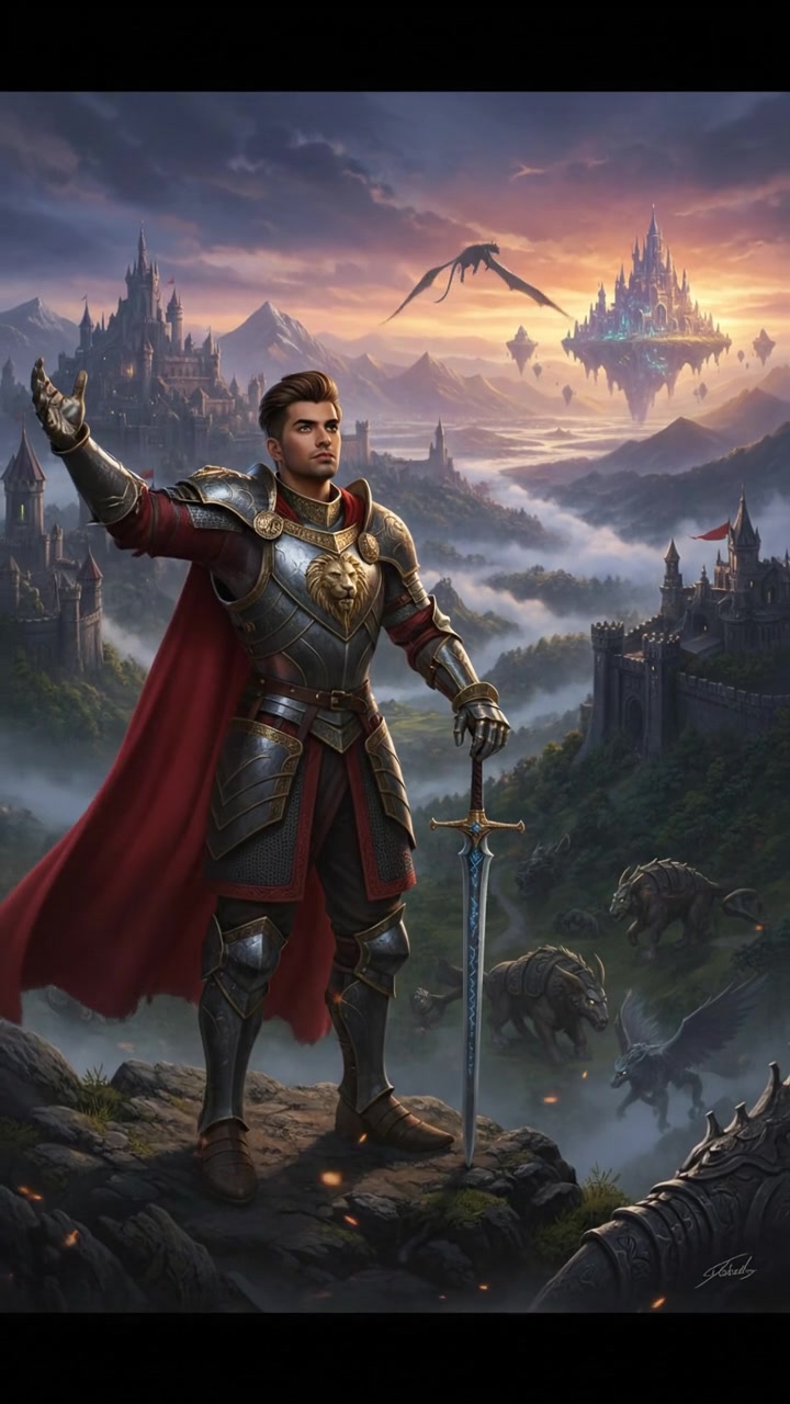 Arjun standing proudly on a hilltop, looking at the horizon filled with potential.