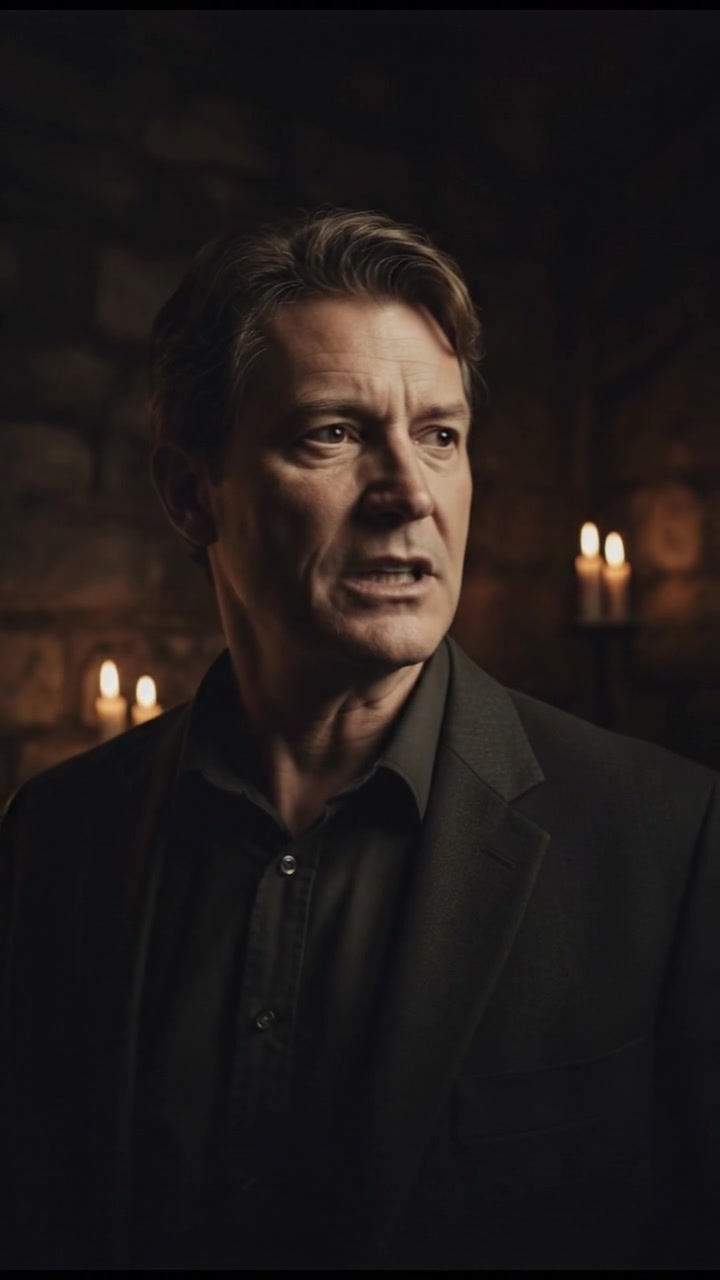 Mark's face shows unease, trying to remain calm as he glances around.