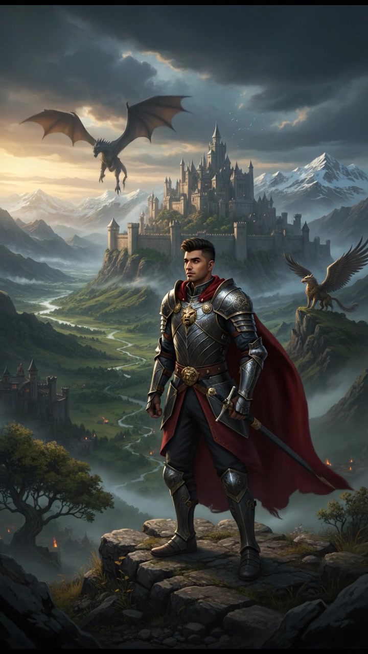 Arjun standing atop a hill, looking over the expansive landscape before him.