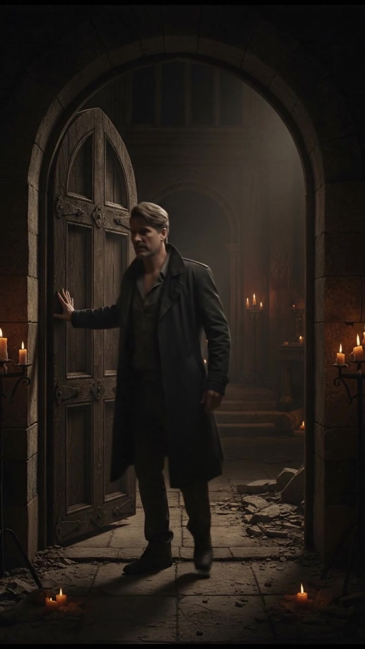 Mark standing inside the doorway, looking relieved yet tense, holding the door open.