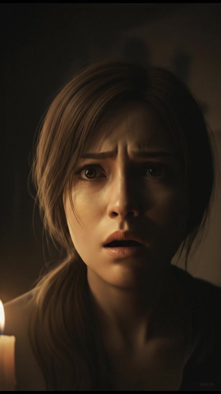 Close-up on Mei's face as she reacts to a muffled scream.