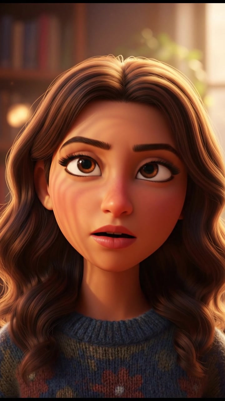 A close-up of Laila, looking understanding with a thoughtful expression, against a blurred background.