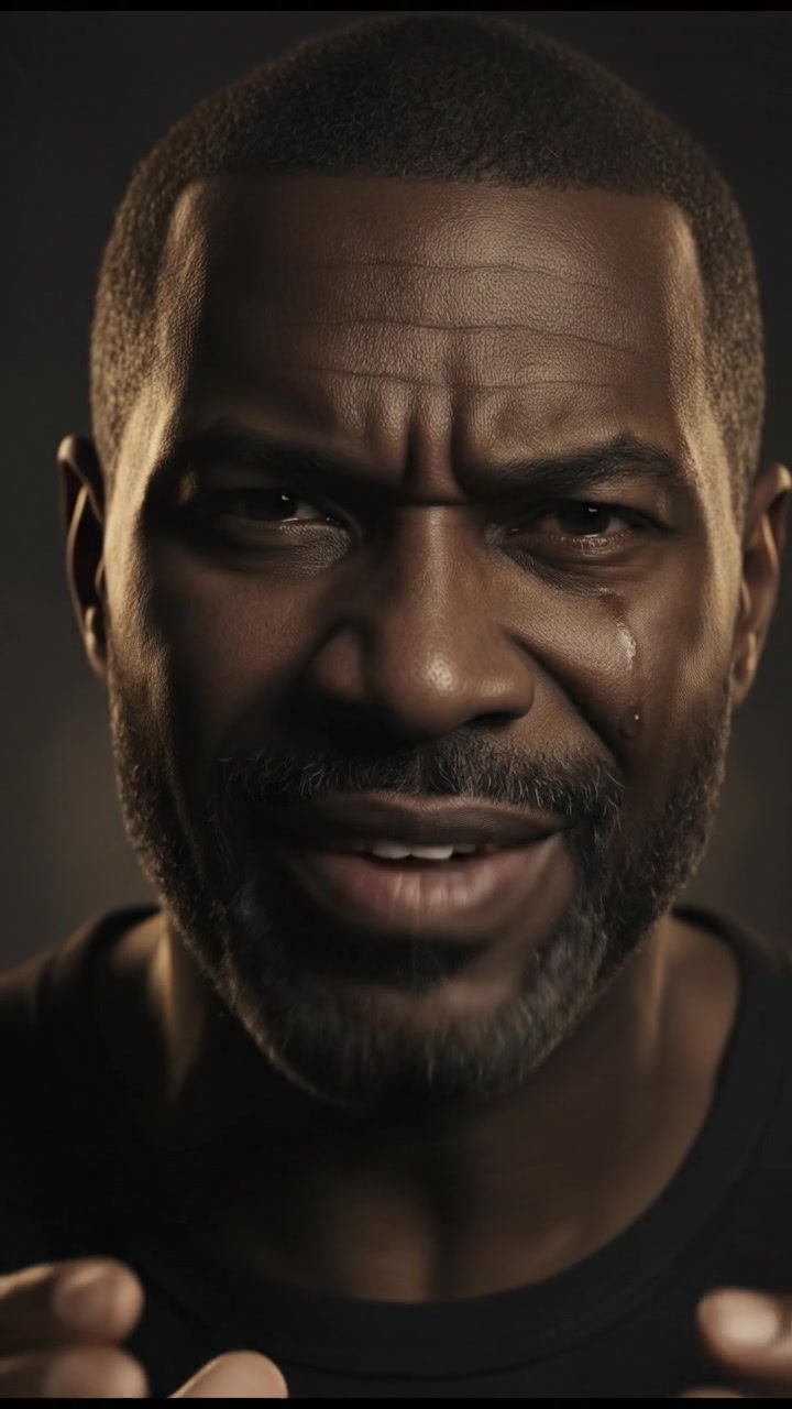 A close-up of Kwame's determined face, fierce determination driving his words.