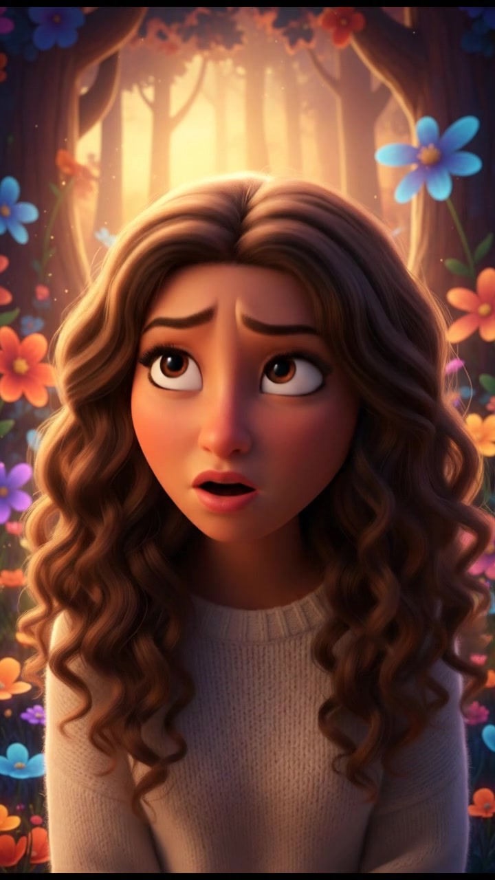 A close-up of the Maya looking thoughtful, with her brown loose curls framing her face.