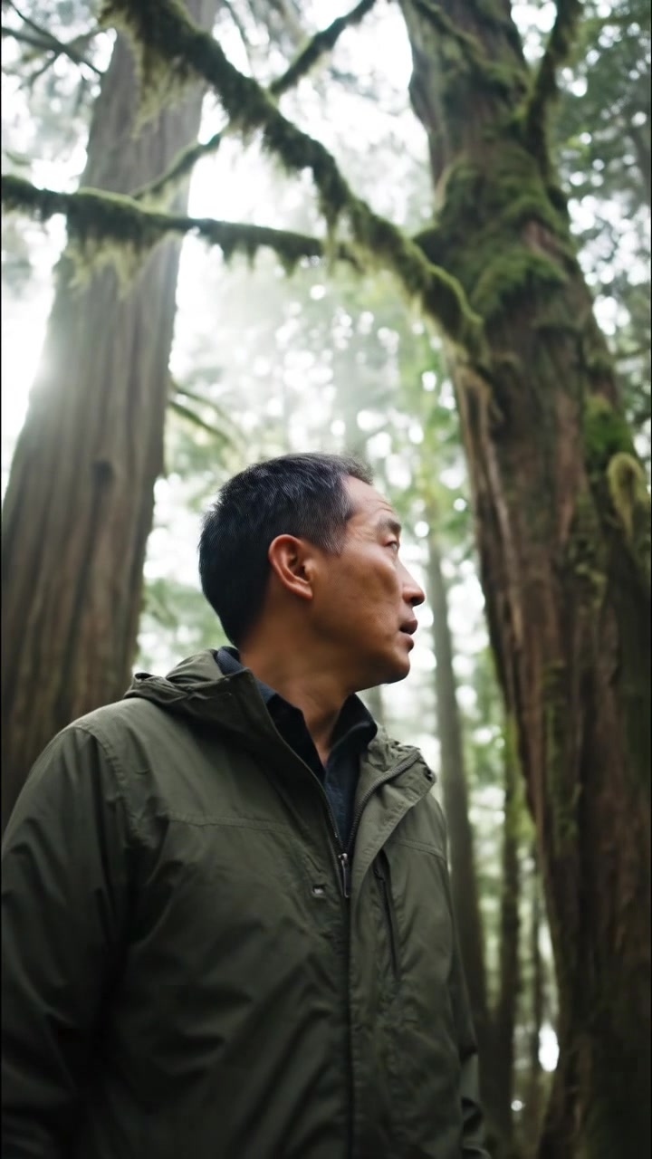 Hiro standing in the forest, showing a mix of awe and fear on his face.
