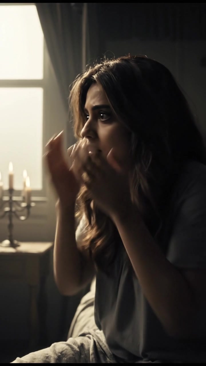 Priya wakes up in her actual room, looking startled and confused.