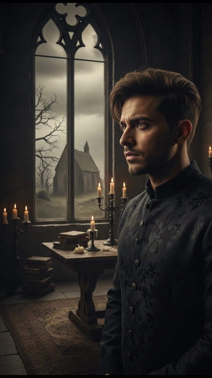 Arjun staring out of a window, deep in thought about the value of the soul.