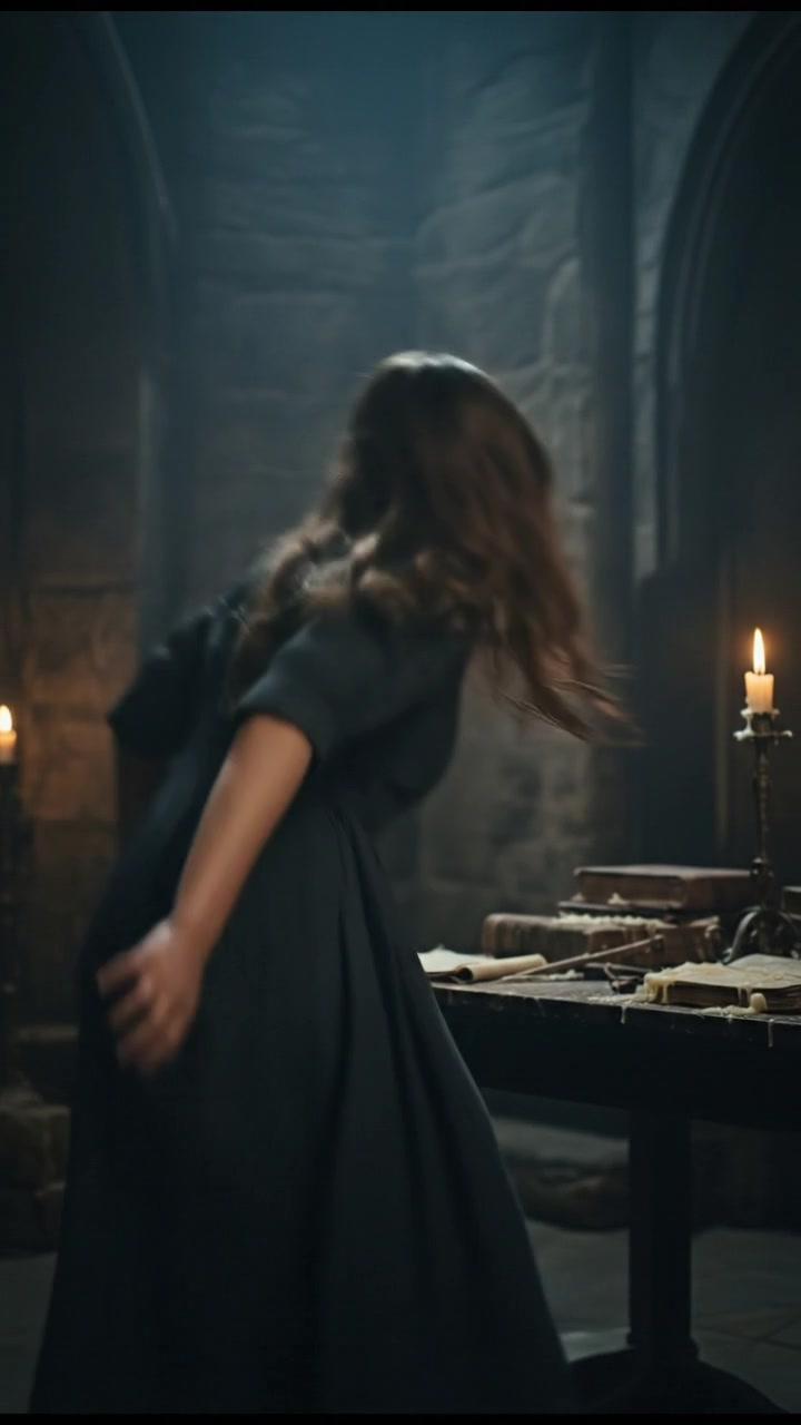 Priya, startled, turns away quickly in fear, showing her anxious expression.