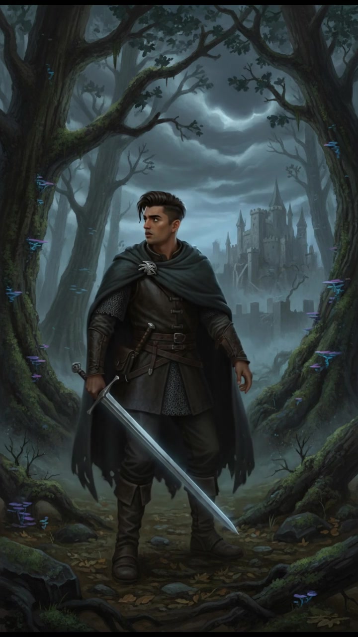 Arjun looking around, lost in a dense, dark forest with looming trees.