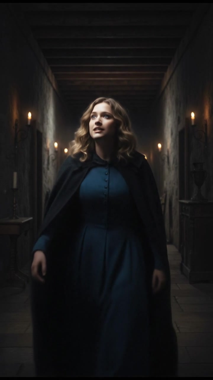 Ashley stands at the entrance of the hallway, calling out, looking curious.