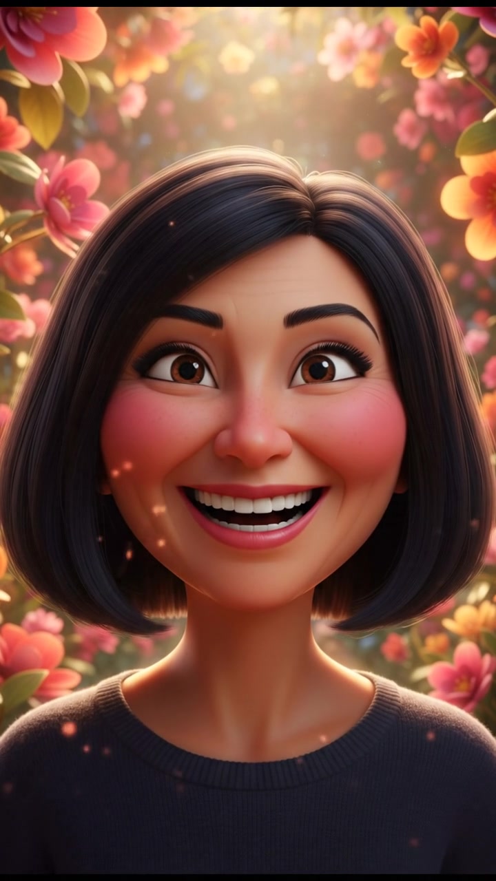 Close-up of Li's face filled with joy, beaming with happiness.