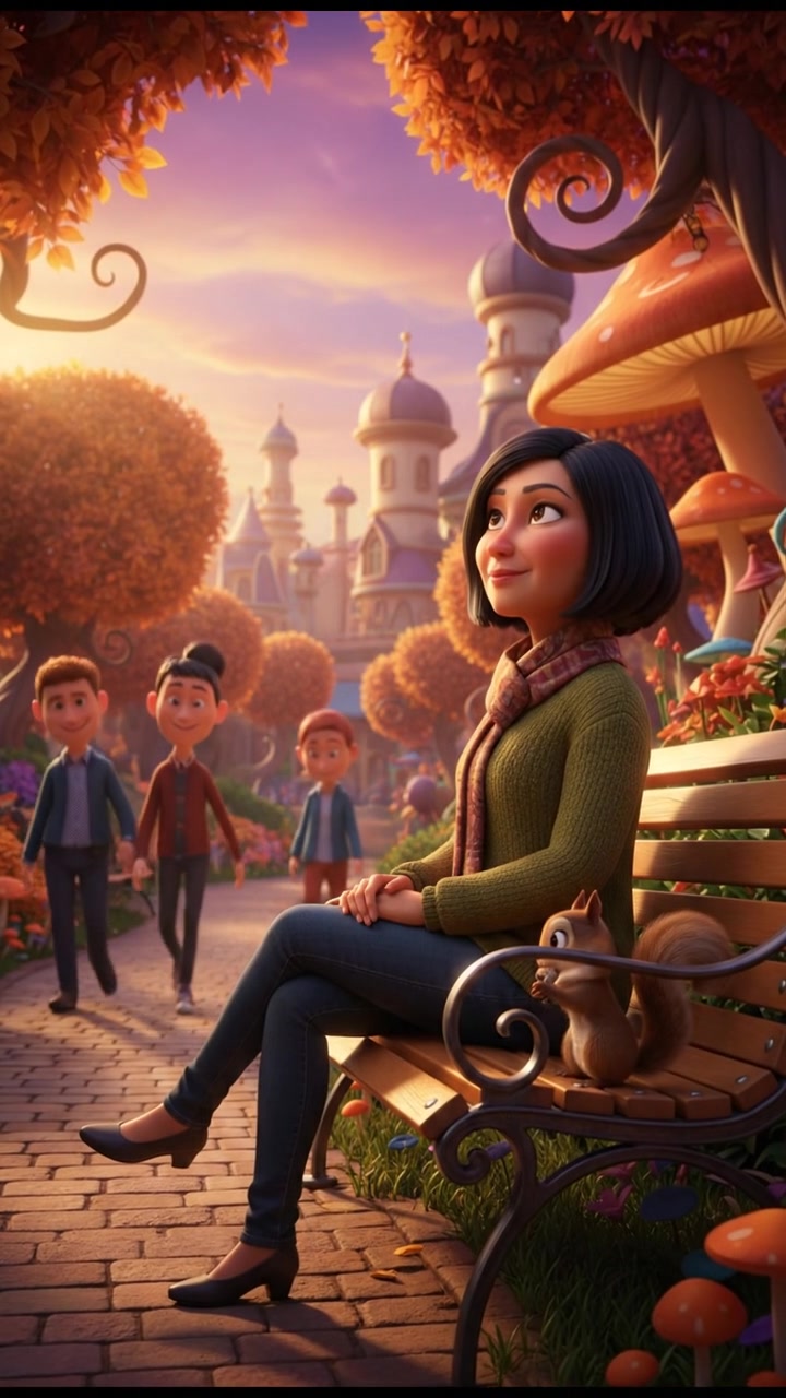 Li, sitting on a park bench with a thoughtful expression, observing the world.