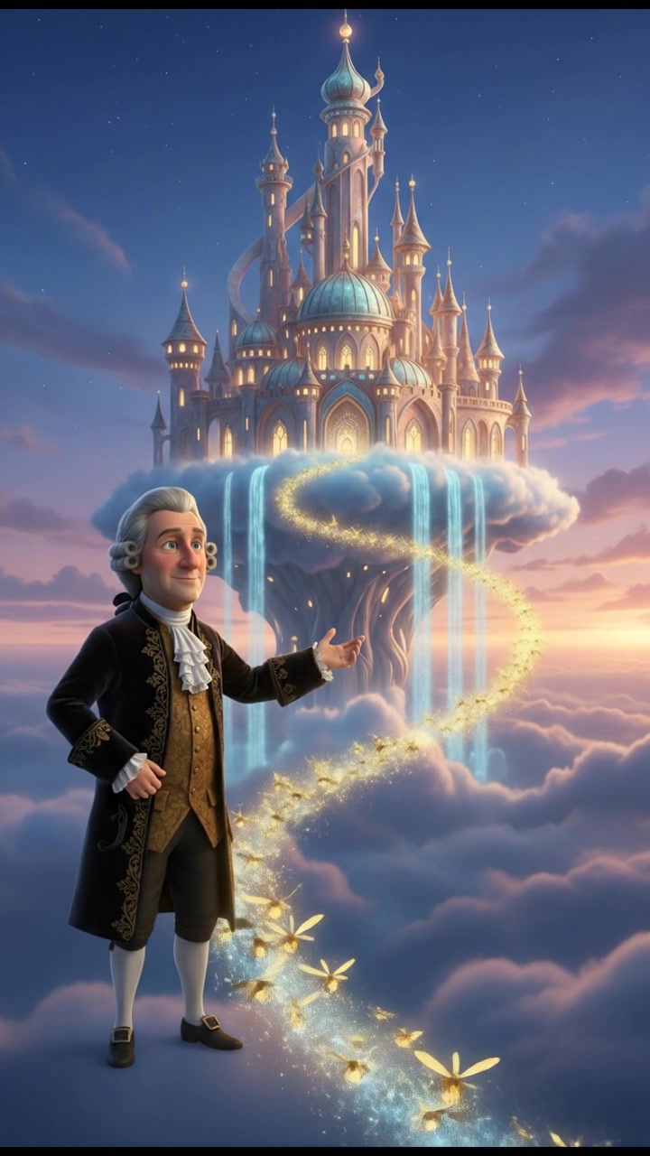 following a trail of fireflies that lead to a glowing dream castle in the clouds