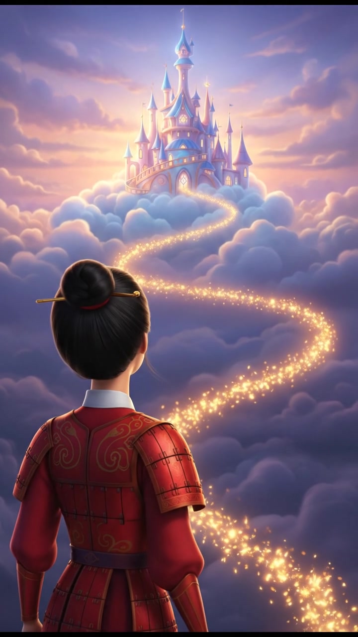 following a trail of fireflies that lead to a glowing dream castle in the clouds