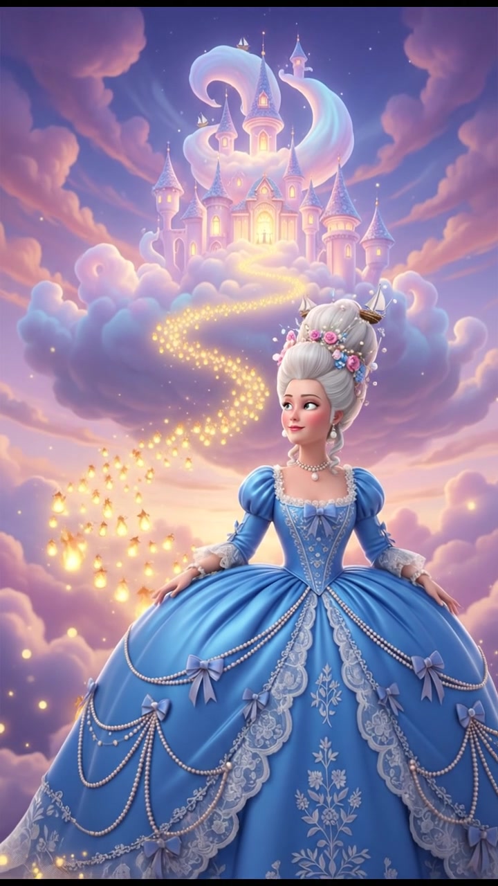 following a trail of fireflies that lead to a glowing dream castle in the clouds