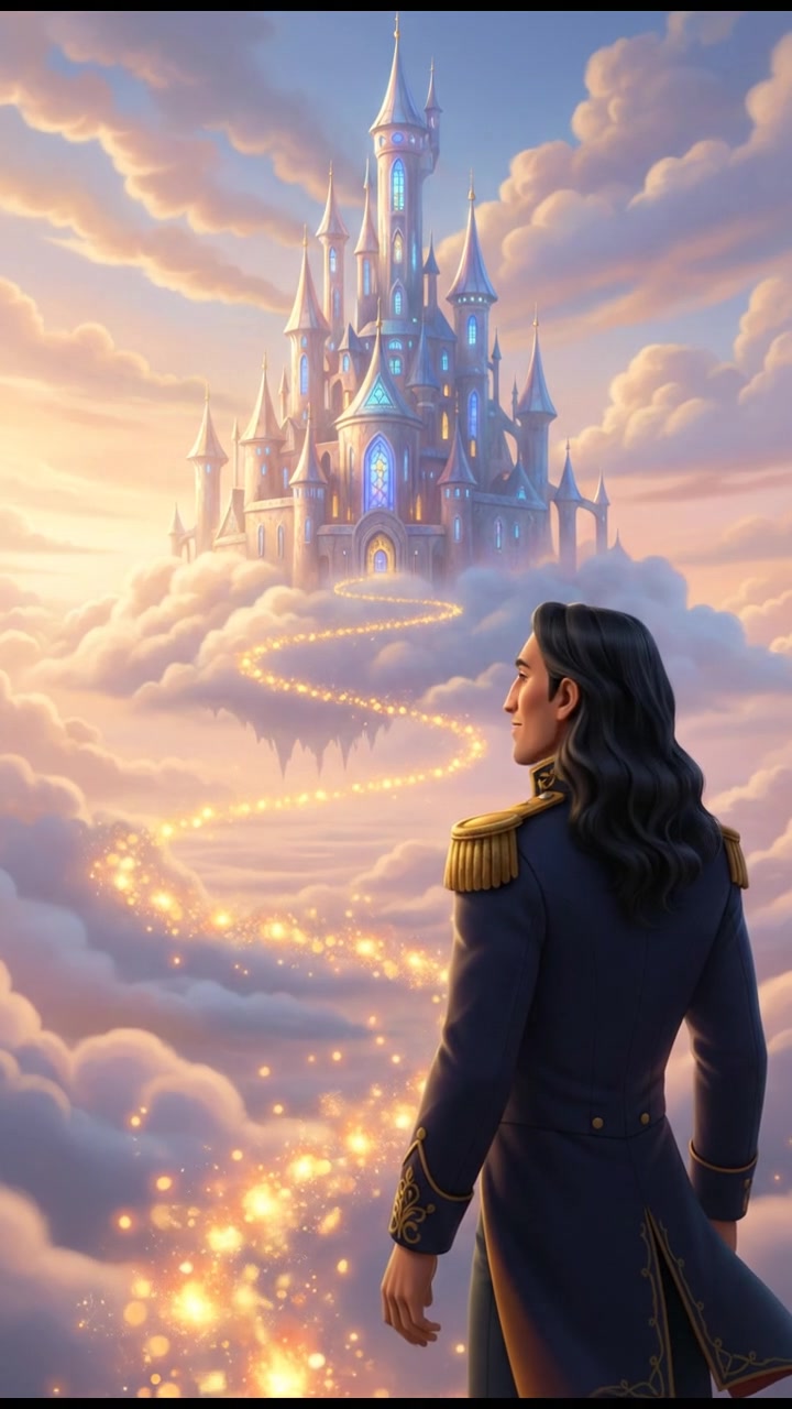 following a trail of fireflies that lead to a glowing dream castle in the clouds