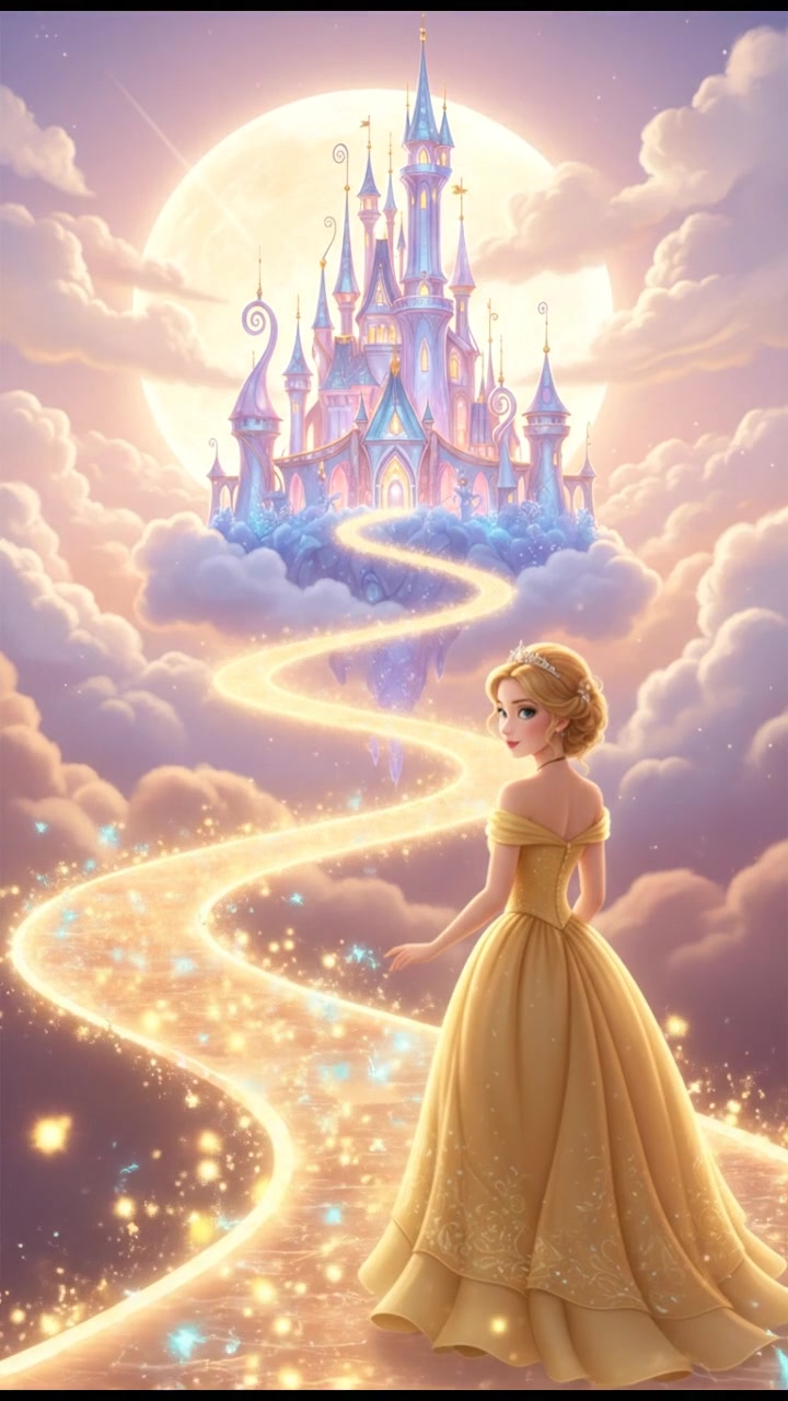 following a trail of fireflies that lead to a glowing dream castle in the clouds