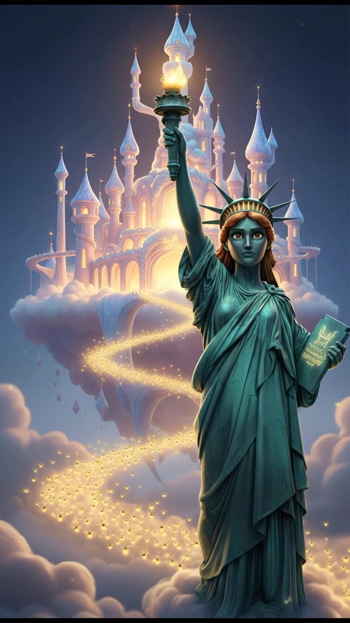 following a trail of fireflies that lead to a glowing dream castle in the clouds