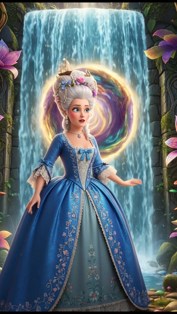 discovering a magical doorway hidden behind a waterfall, curiosity and wonder