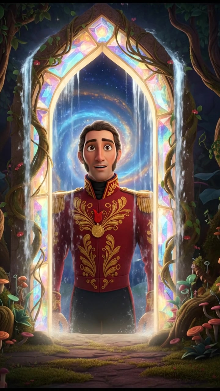 discovering a magical doorway hidden behind a waterfall, curiosity and wonder