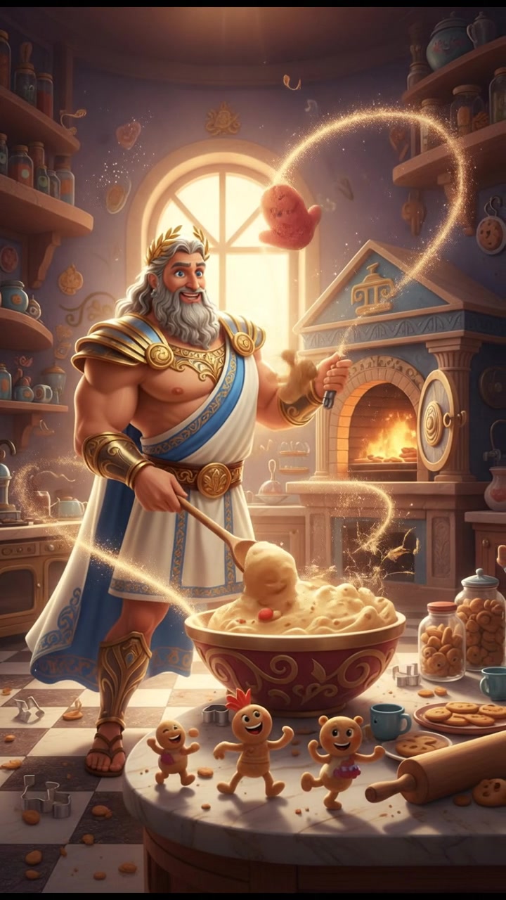 baking cookies in a whimsical kitchen with animated utensils and dancing dough