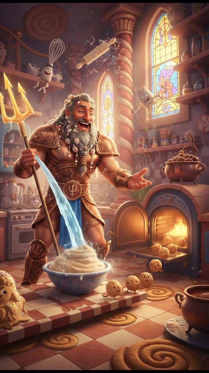 baking cookies in a whimsical kitchen with animated utensils and dancing dough