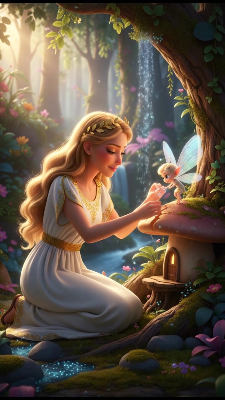 helping a tiny fairy or creature fix their home, gentle and caring moment