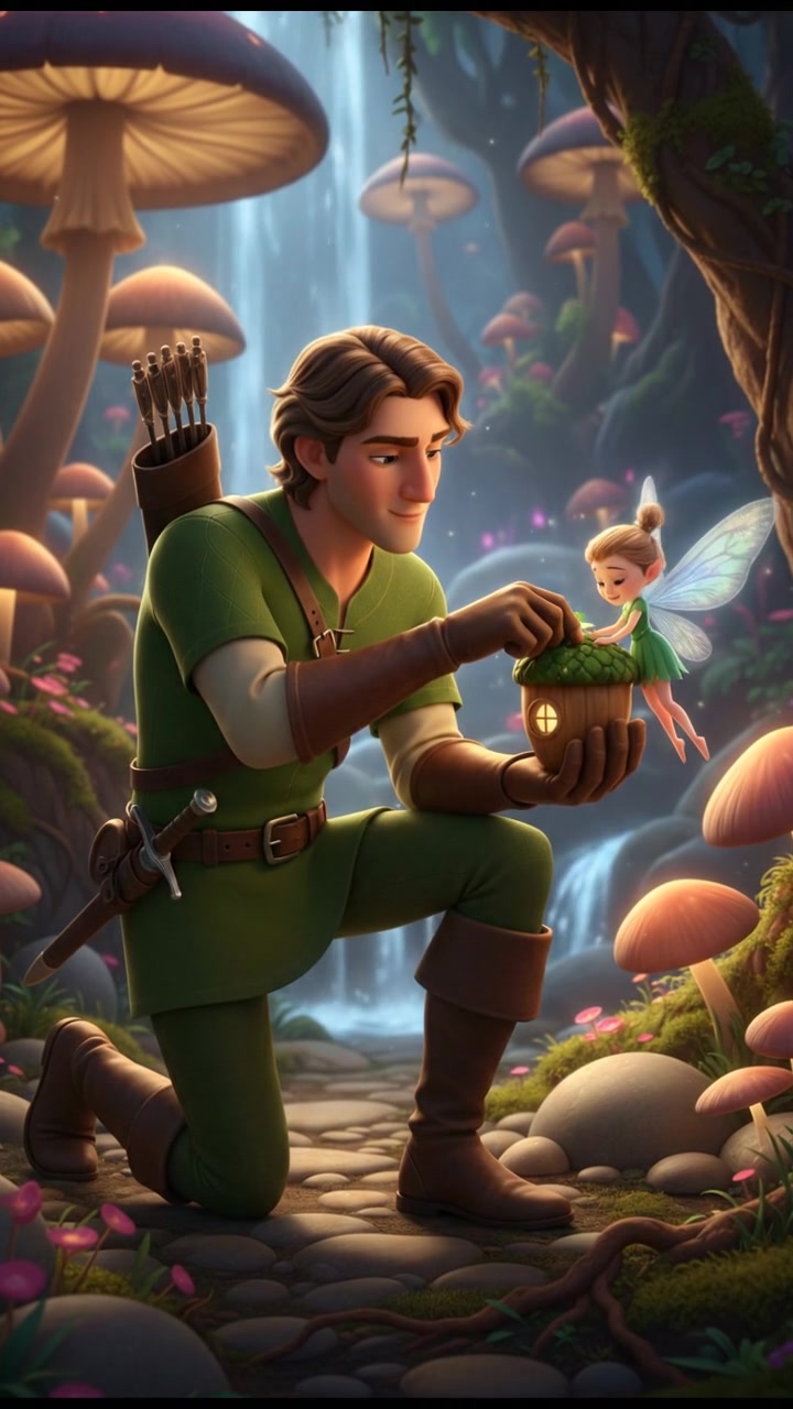 helping a tiny fairy or creature fix their home, gentle and caring moment