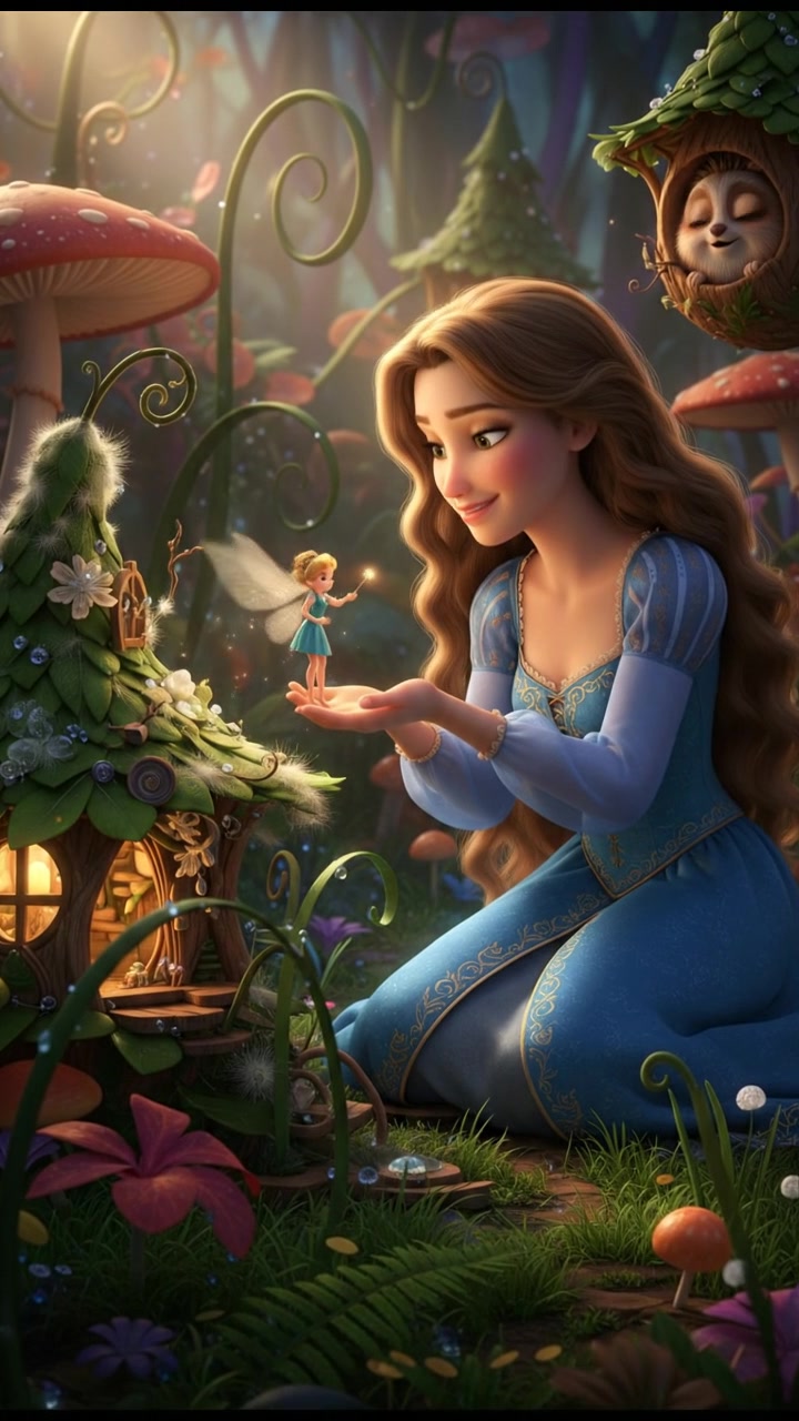 helping a tiny fairy or creature fix their home, gentle and caring moment