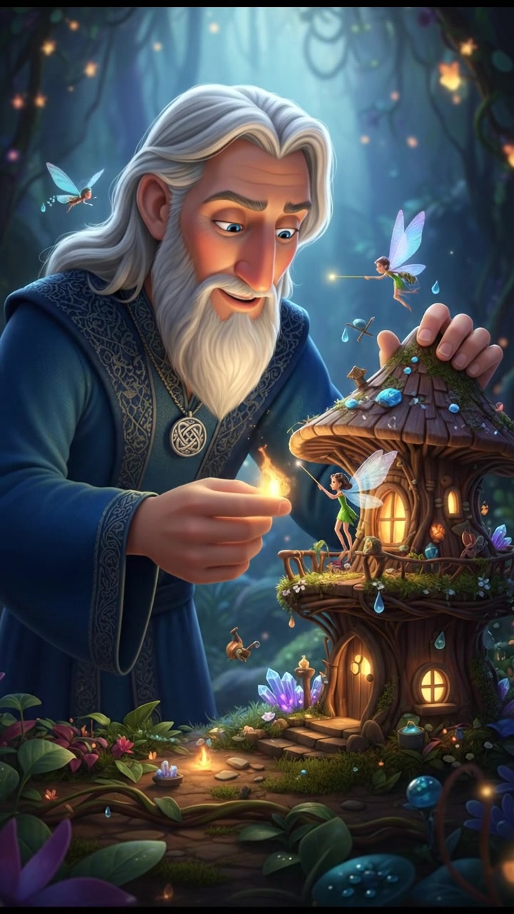 helping a tiny fairy or creature fix their home, gentle and caring moment