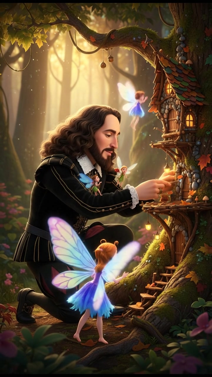 helping a tiny fairy or creature fix their home, gentle and caring moment