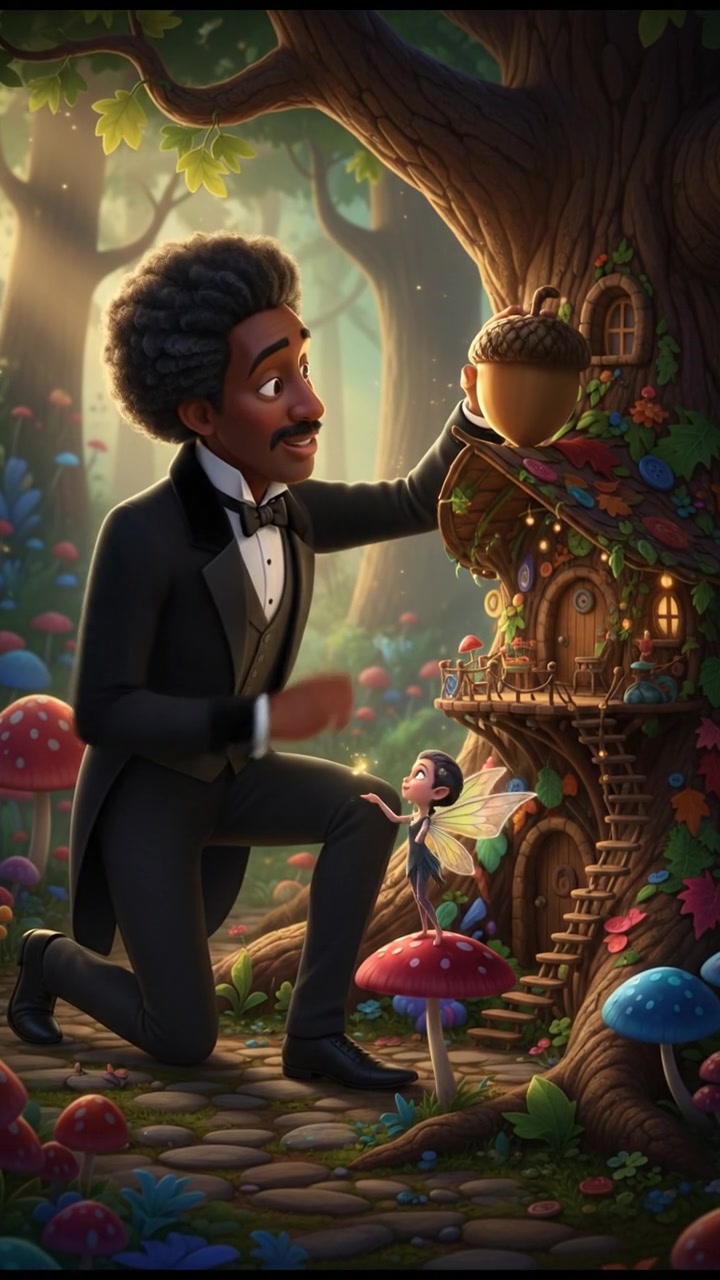 helping a tiny fairy or creature fix their home, gentle and caring moment