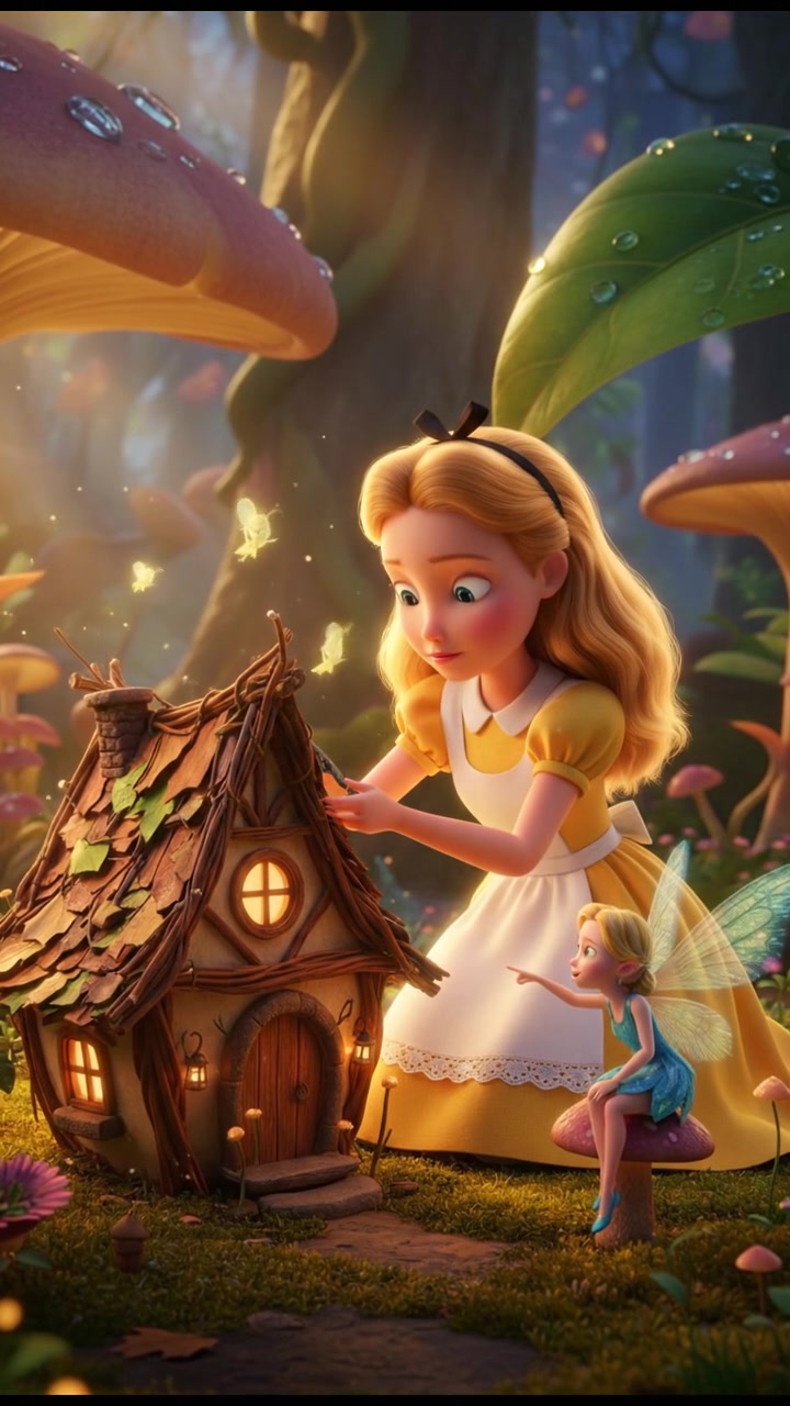helping a tiny fairy or creature fix their home, gentle and caring moment