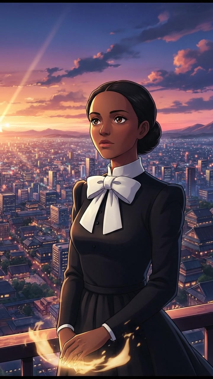 looking out over the city at dusk, realizing the responsibility that comes with their power