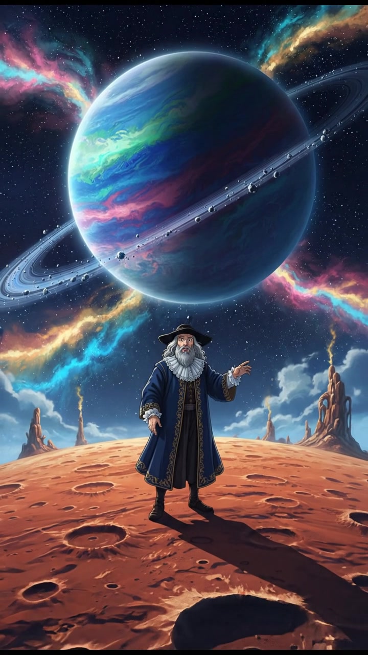 standing on the surface of a moon, watching a giant planet rise over the horizon