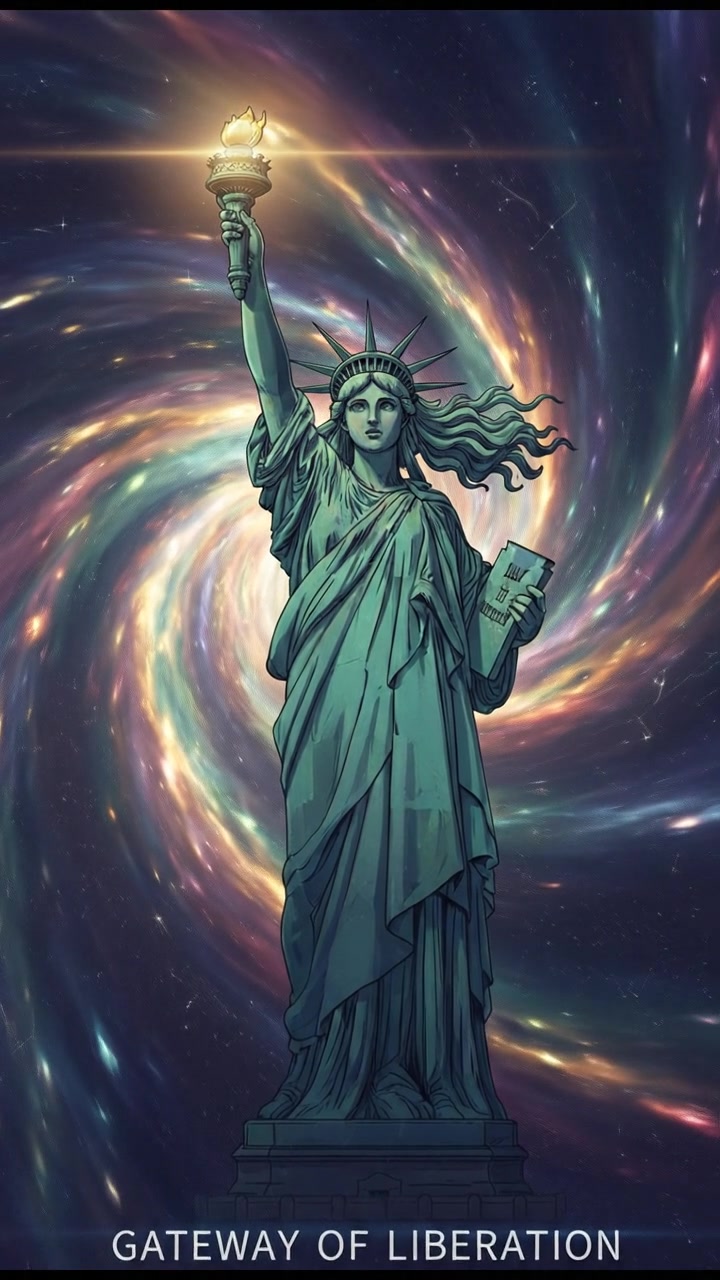 discovering a hidden portal or wormhole in space, light bending and stars warping around it