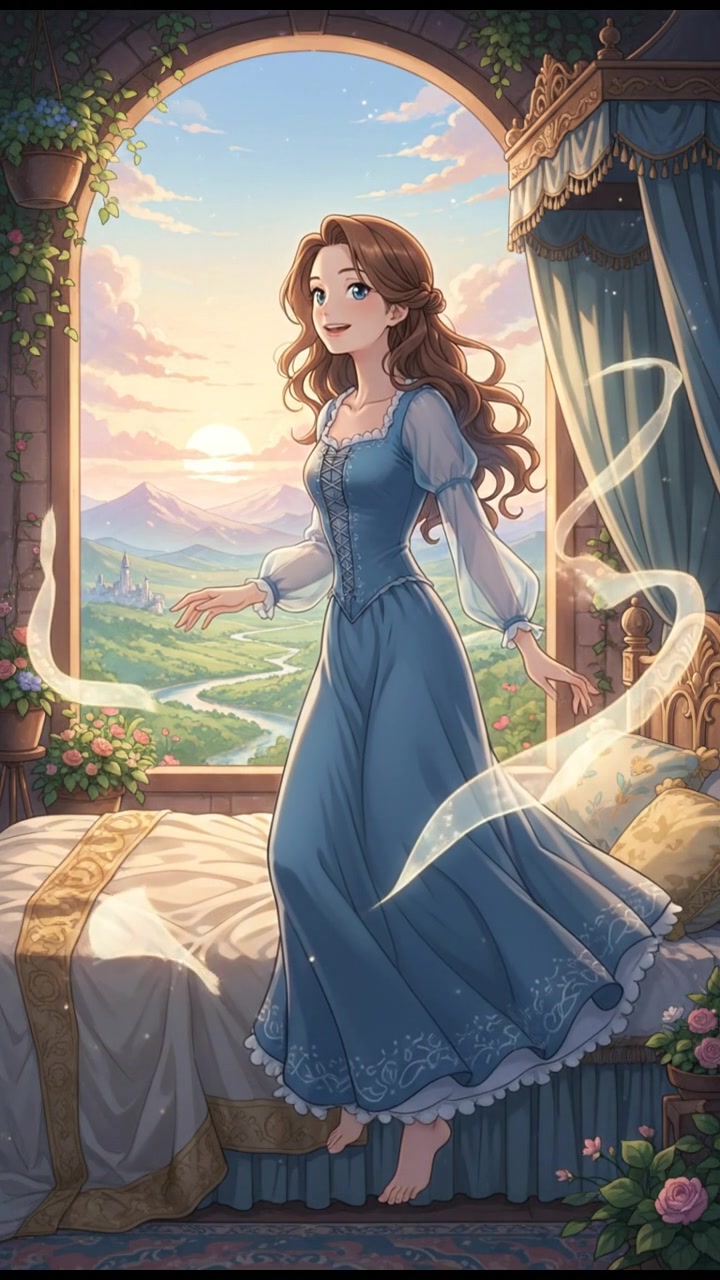 floating back down to their bed as dawn approaches, dreams fading into morning light