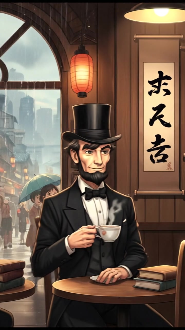 sitting in a cafe, rain falling outside