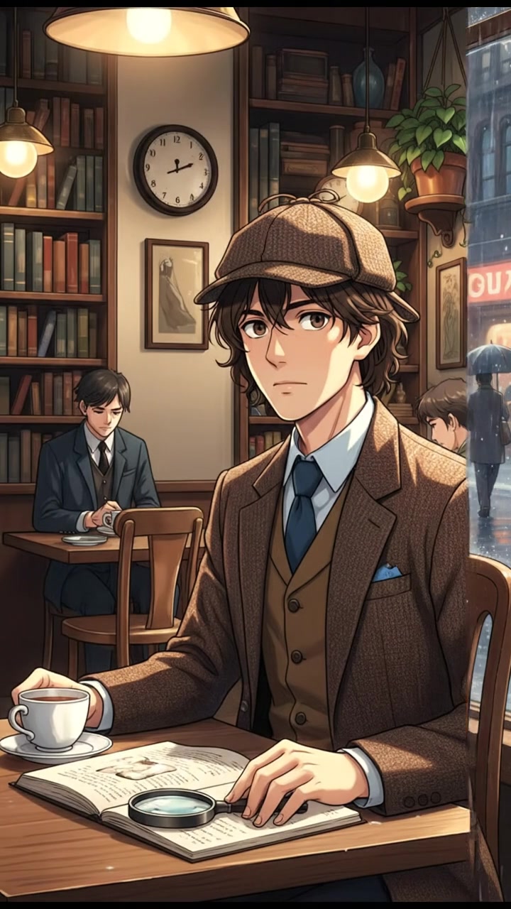 sitting in a cafe, rain falling outside