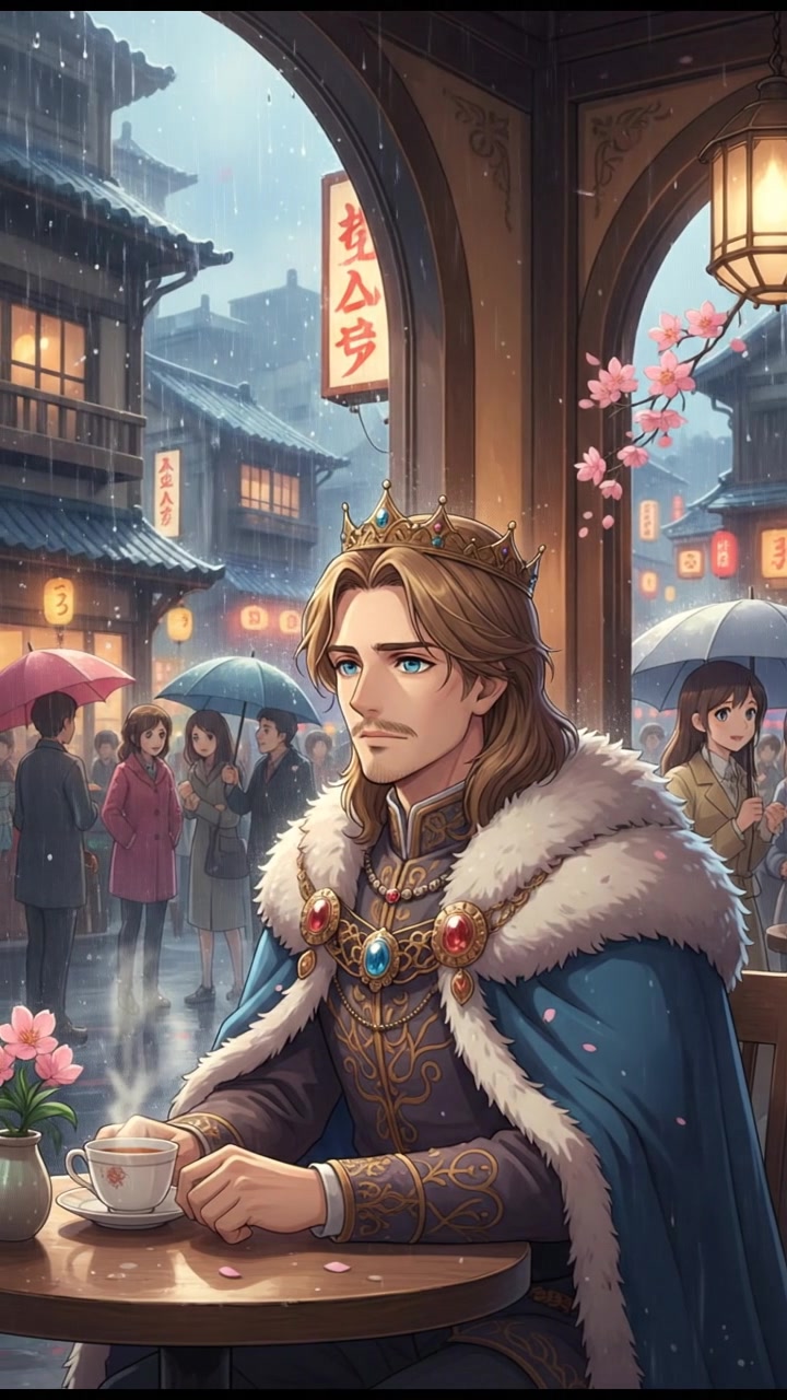 sitting in a cafe, rain falling outside