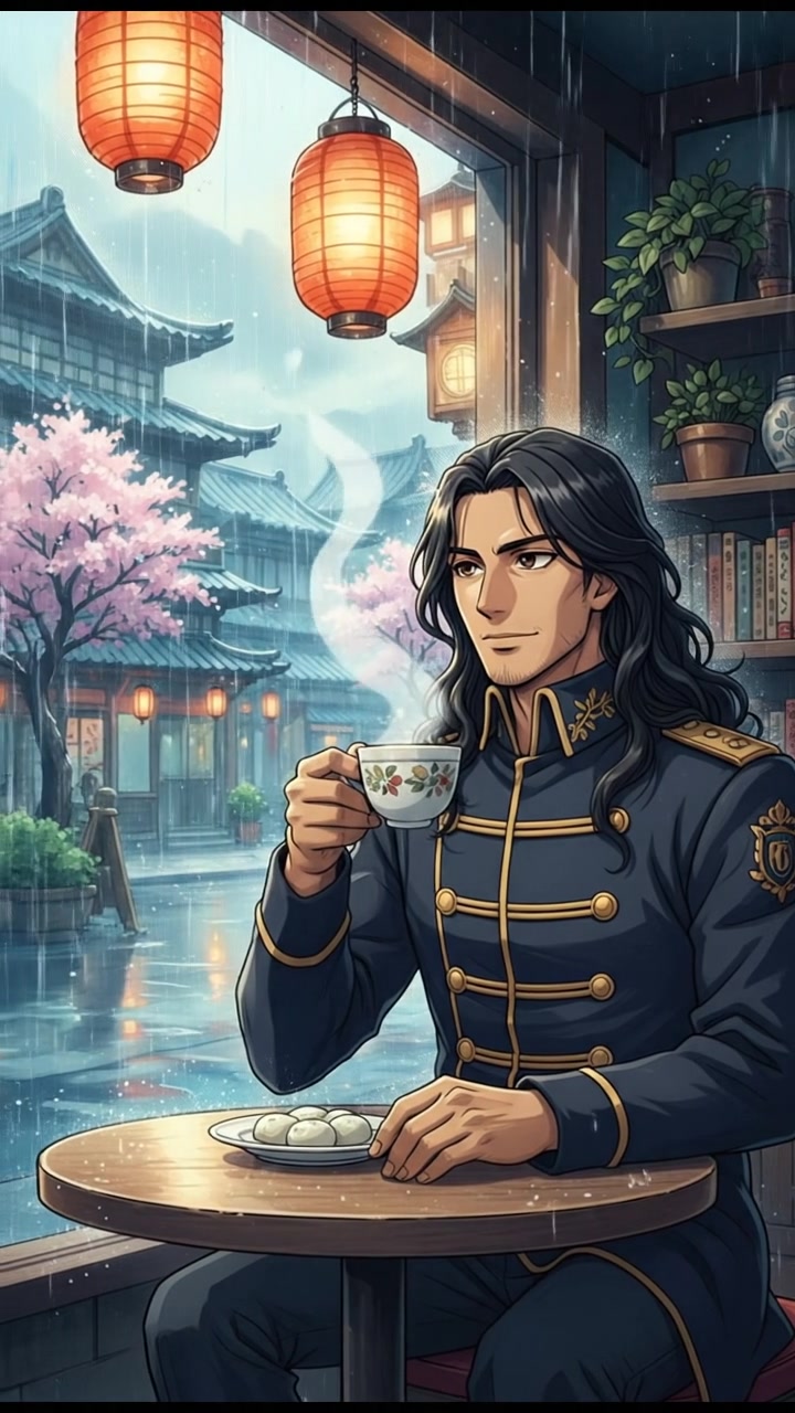 sitting in a cafe, rain falling outside