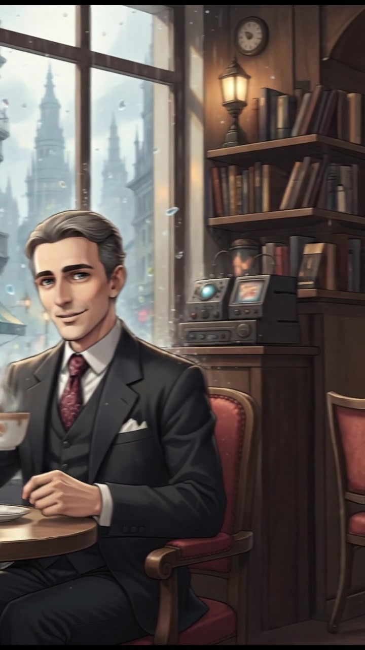 sitting in a cafe, rain falling outside