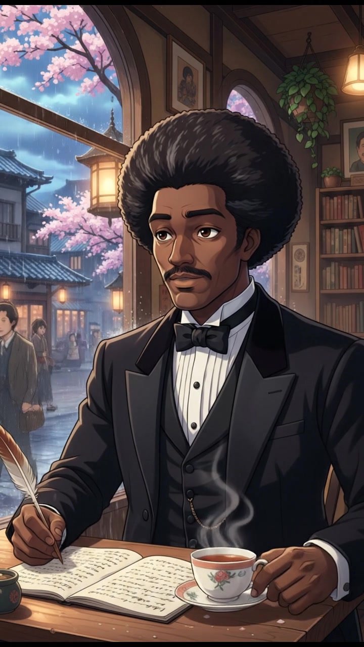 sitting in a cafe, rain falling outside