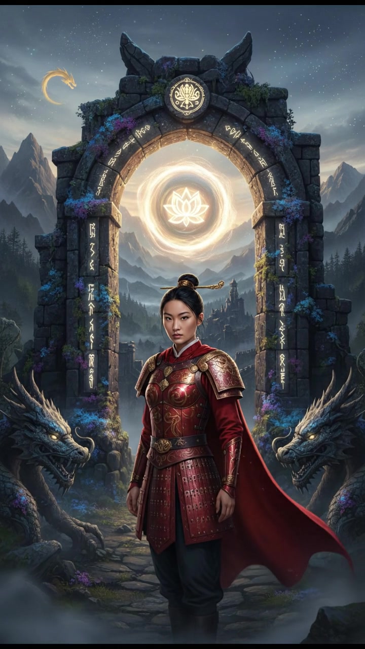 standing before a magical gate or portal that can only be opened by true devotion