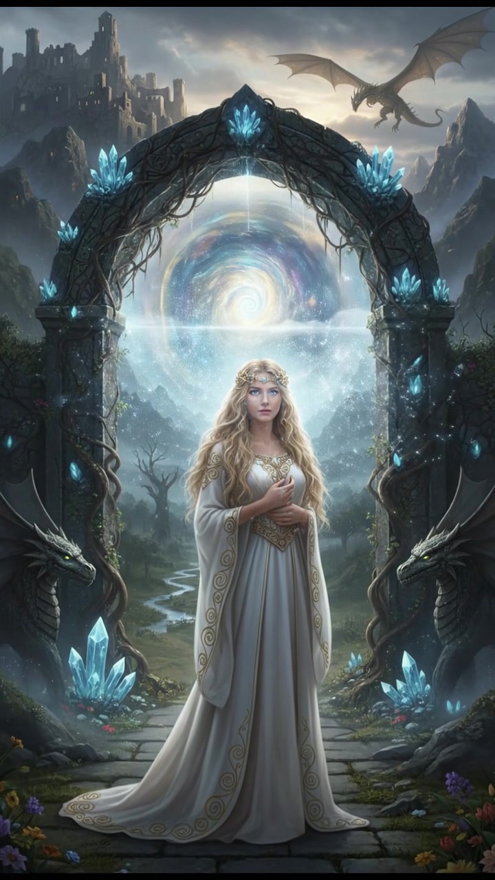 standing before a magical gate or portal that can only be opened by true devotion