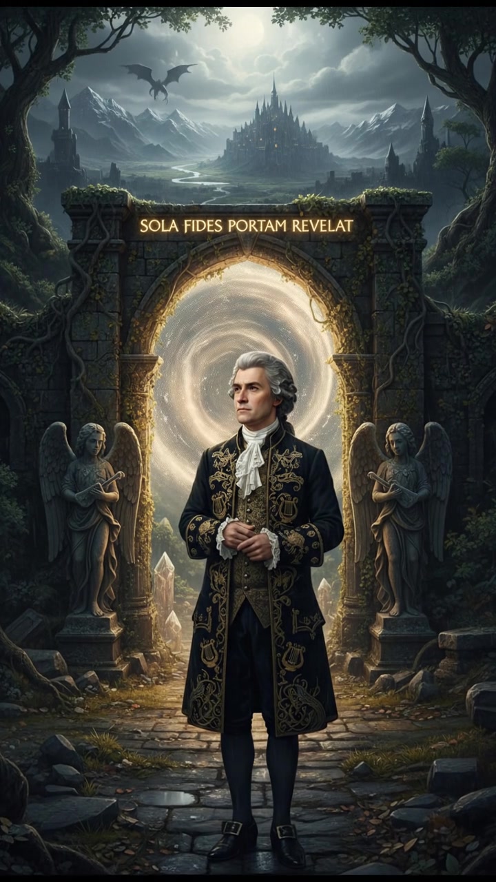 standing before a magical gate or portal that can only be opened by true devotion