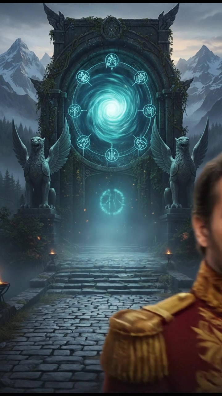 standing before a magical gate or portal that can only be opened by true devotion