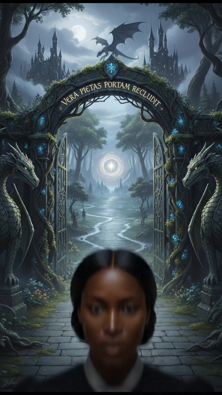 standing before a magical gate or portal that can only be opened by true devotion